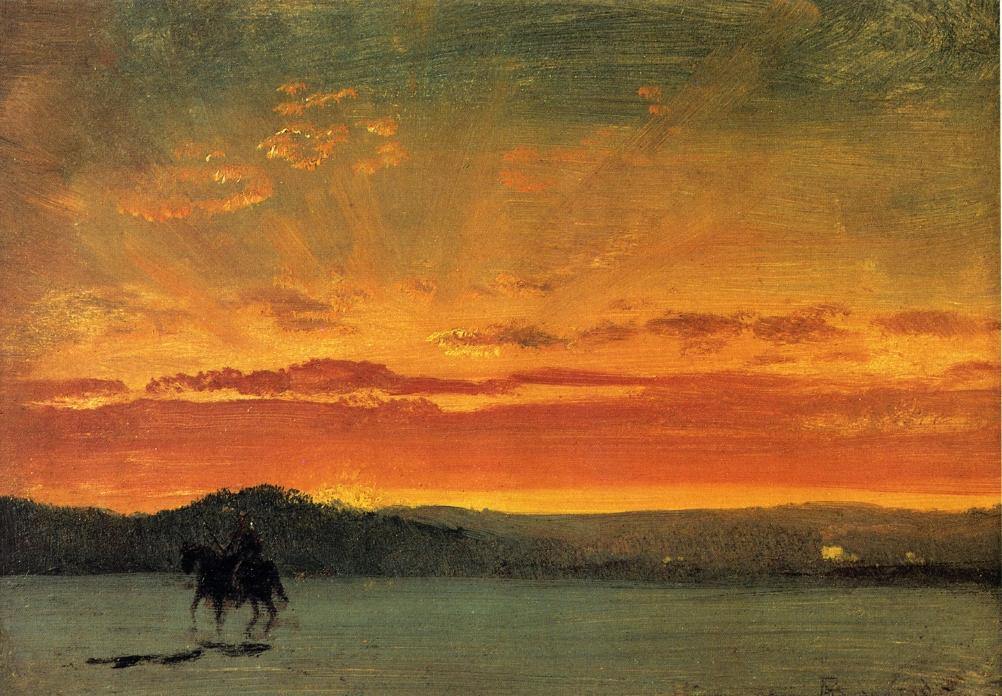 Cavaleiro Indiano ao Pôr do Sol (Albert Bierstadt) - Reprodução com Qualidade Museu