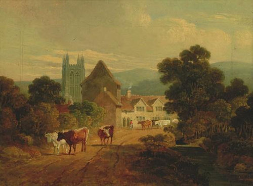 Cena de aldeia inglesa com gado (Joseph Mallord William Turner) - Reprodução com Qualidade Museu