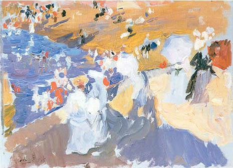 The Beach, Biarritz - Ladies Walking (Joaquin Sorolla) - Reprodução com Qualidade Museu