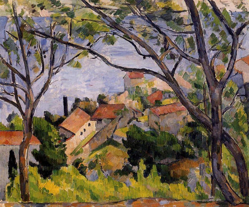 Lestaque vista através das árvores (Paul Cézanne) - Reprodução com Qualidade Museu