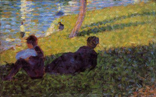 Homem Sentado, Mulher Reclinada (Georges Seurat) - Reprodução com Qualidade Museu