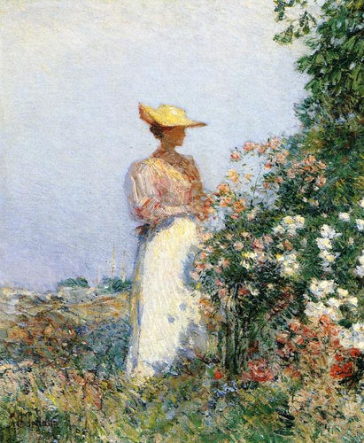 Lady In Flower Garden (Childe Hassam) - Reprodução com Qualidade Museu