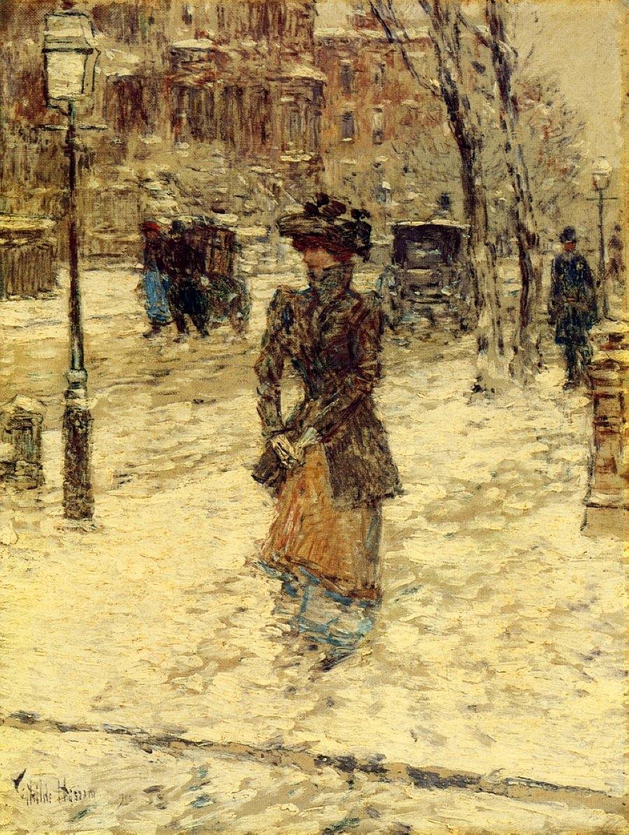 Lady Walking Down Fifth Avenue (Childe Hassam) - Reprodução com Qualidade Museu