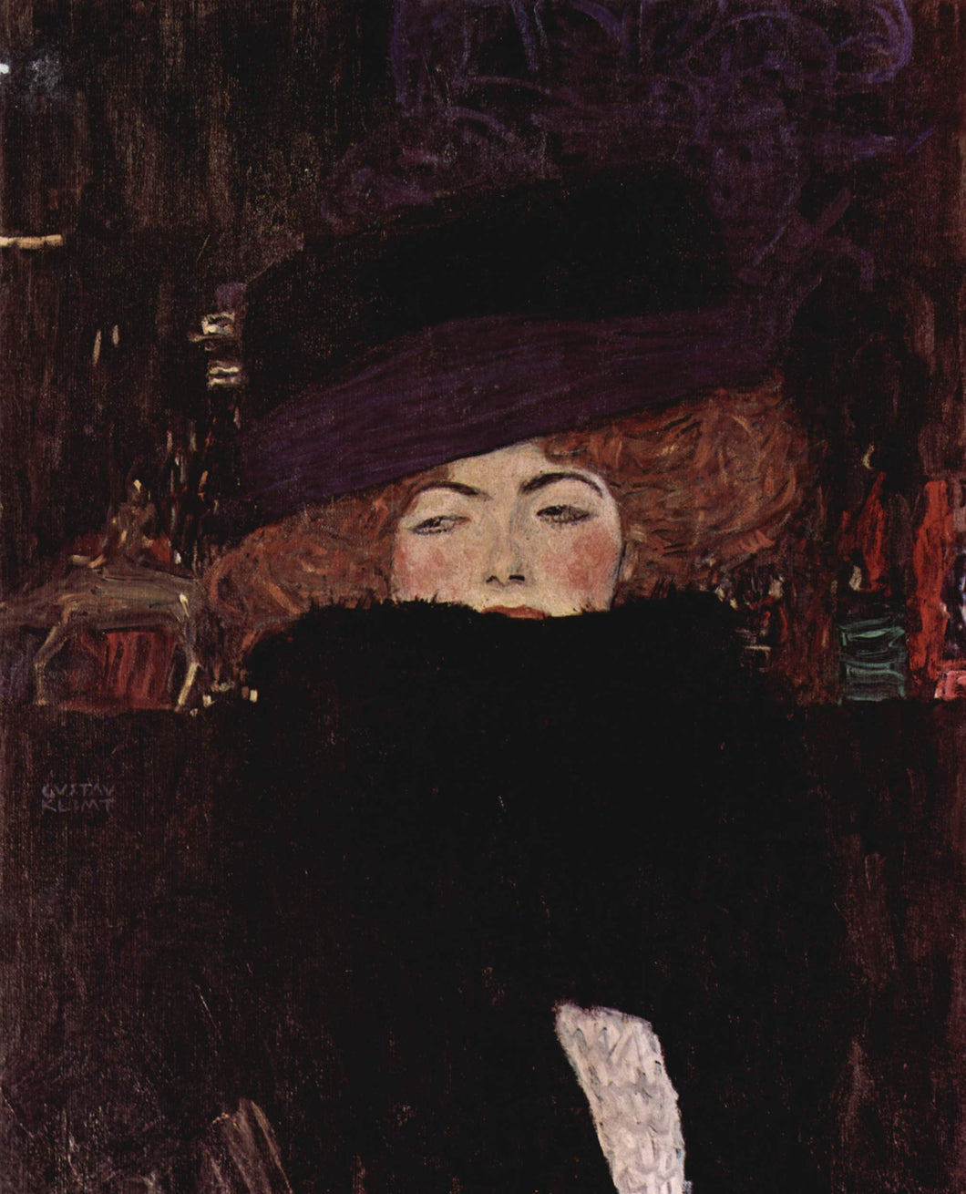 Senhora Com Chapéu E Featherboa (Gustav Klimt) - Reprodução com Qualidade Museu