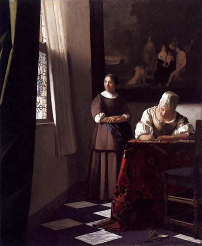 Senhora escrevendo uma carta com sua empregada (Johannes Vermeer) - Reprodução com Qualidade Museu