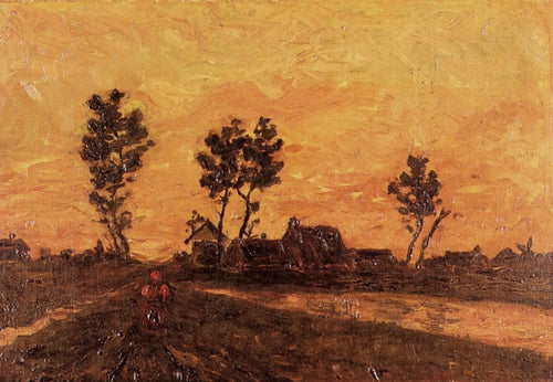 Paisagem ao pôr do sol (Vincent Van Gogh) - Reprodução com Qualidade Museu