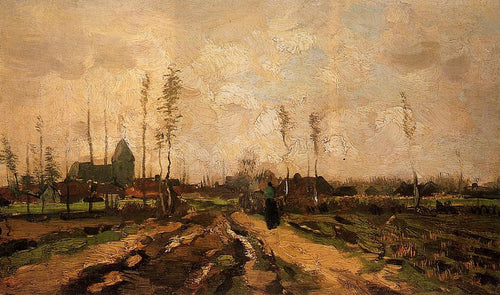 Paisagem com uma igreja e casas (Vincent Van Gogh) - Reprodução com Qualidade Museu