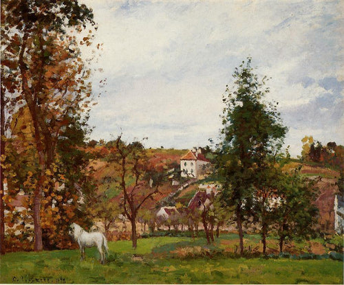 Paisagem com um cavalo branco em um campo, Lermitage (Camille Pissarro) - Reprodução com Qualidade Museu