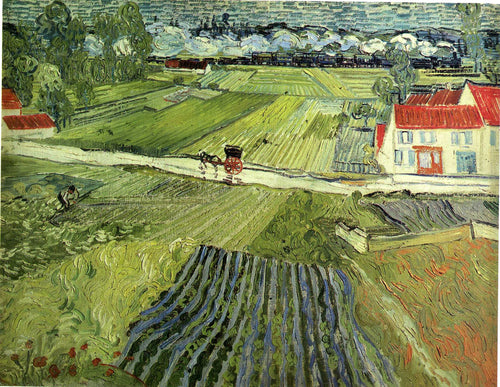 Paisagem com carruagem e trem (Vincent Van Gogh) - Reprodução com Qualidade Museu