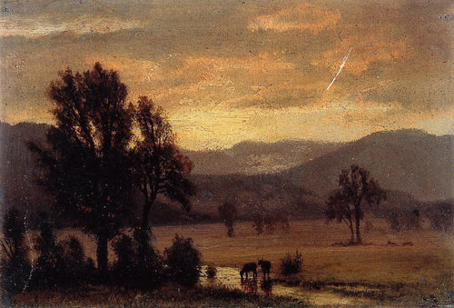 Paisagem com gado (Albert Bierstadt) - Reprodução com Qualidade Museu