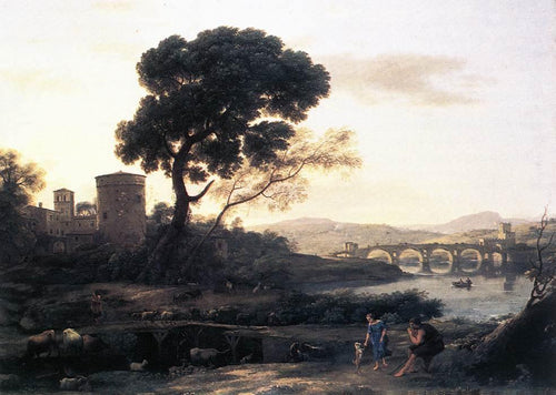 Paisagem perto de Roma com vista para a Ponte Molle (Claude Lorrain) - Reprodução com Qualidade Museu
