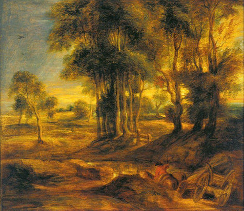 Paisagem com a carruagem ao pôr do sol (Peter Paul Rubens) - Reprodução com Qualidade Museu