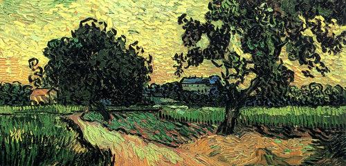 Paisagem com o castelo de Auvers ao pôr do sol (Vincent Van Gogh) - Reprodução com Qualidade Museu
