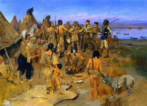 Lewis e Clark encontrando os índios Mandan - Replicarte