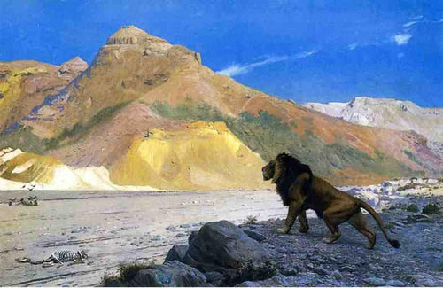 Leão em um penhasco (Jean-Leon Gerome) - Reprodução com Qualidade Museu