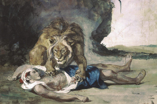 Leão destruindo um cadáver (Eugene Delacroix) - Reprodução com Qualidade Museu