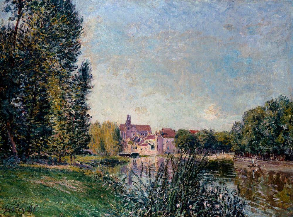 Rio Loing e Igreja em Moret (Alfred Sisley) - Reprodução com Qualidade Museu