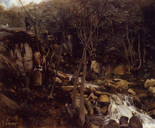 Lormes, uma cachoeira com um camponês em pé, lã girando