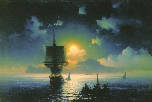 Noite lunar em Capri (Ivan Aivazovsky) - Reprodução com Qualidade Museu