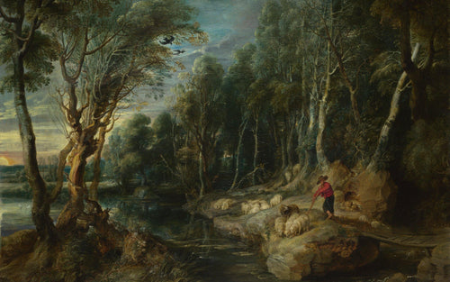 Um pastor e seu rebanho em uma paisagem arborizada (Peter Paul Rubens) - Reprodução com Qualidade Museu