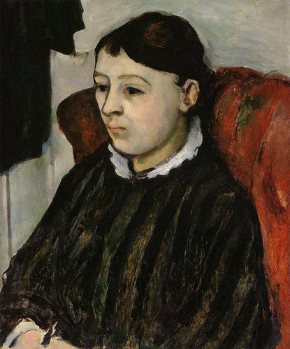 Madame Cézanne em um Rob listrado (Paul Cézanne) - Reprodução com Qualidade Museu