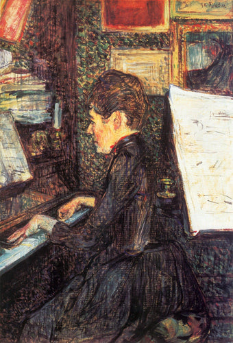 Mademoiselle Dihau no piano (Henri de Toulouse-Lautrec) - Reprodução com Qualidade Museu