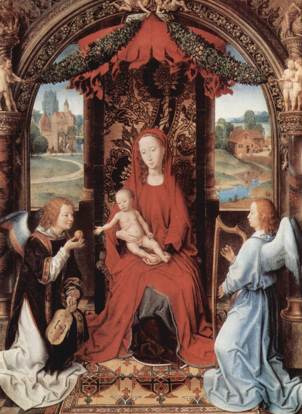 Madonna e criança entronizada com dois anjos