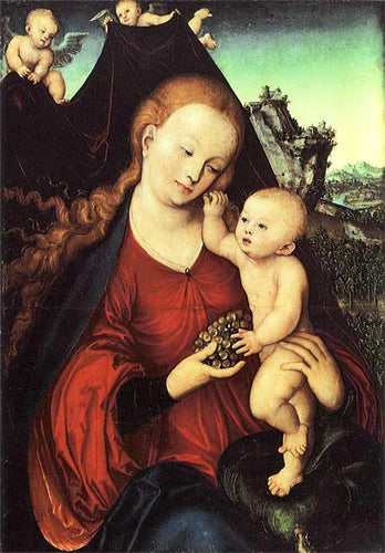 Madonna e criança com um cacho de uvas