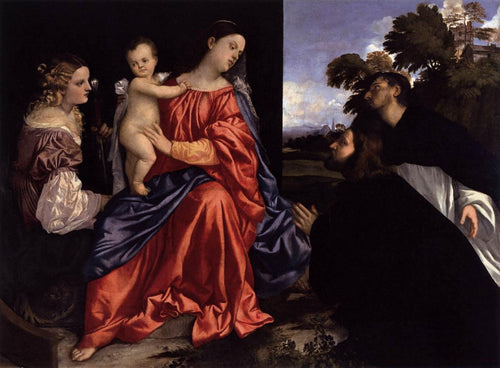 Madonna e criança com Sts Catherine e Dominic e um doador