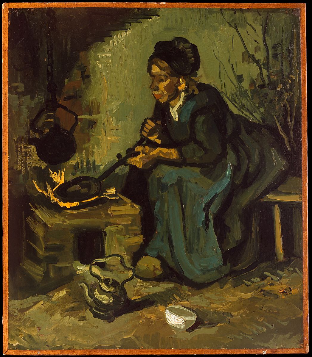 Mulher camponesa cozinhando perto de uma lareira (Vincent Van Gogh) - Reprodução com Qualidade Museu