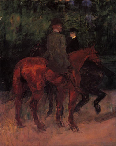 Homem e mulher cavalgando pela floresta (Henri de Toulouse-Lautrec) - Reprodução com Qualidade Museu