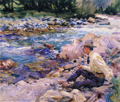 Homem sentado perto de um riacho (John Singer Sargent) - Reprodução com Qualidade Museu