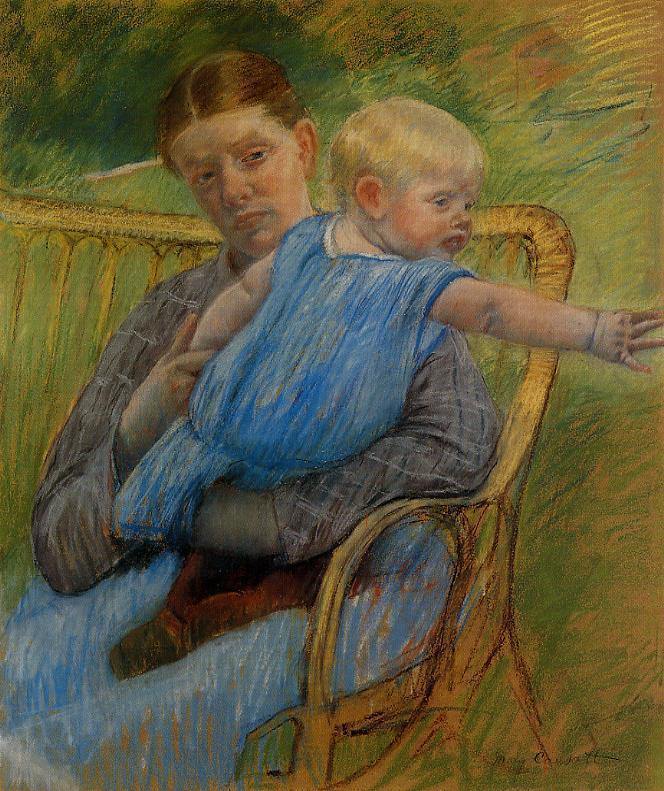 Mathilde segurando um bebê que se estende para a direita (Mary Cassatt) - Reprodução com Qualidade Museu