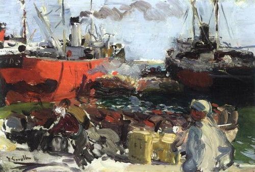 Navios mercantes no porto de Valência (Joaquin Sorolla) - Reprodução com Qualidade Museu