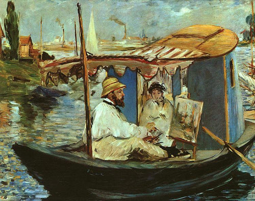 Monet em seu barco-estúdio (Edouard Manet) - Reprodução com Qualidade Museu