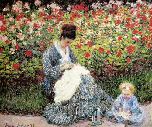Camille Monet e uma criança no jardim do artista em Argenteuil (Claude Monet) - Reprodução com Qualidade Museu