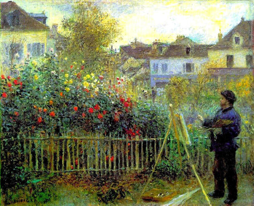 Claude Monet pintando em seu jardim em Argenteuil (Pierre-Auguste Renoir) - Reprodução com Qualidade Museu