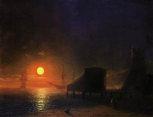 Moonlight In Feodosia (Ivan Aivazovsky) - Reprodução com Qualidade Museu
