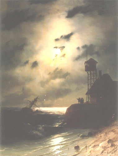Paisagem do mar iluminada pela lua com naufrágio (Ivan Aivazovsky) - Reprodução com Qualidade Museu