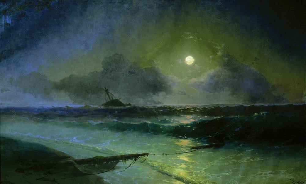 Nascer da lua em Feodosia (Ivan Aivazovsky) - Reprodução com Qualidade Museu