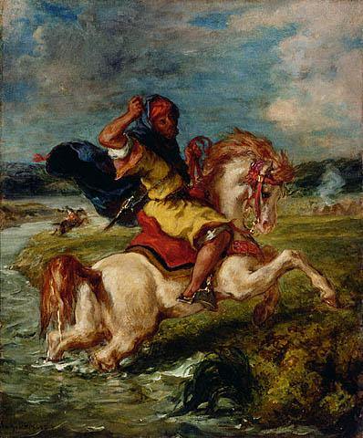 Cavaleiro marroquino cruzando um vau (Eugene Delacroix) - Reprodução com Qualidade Museu