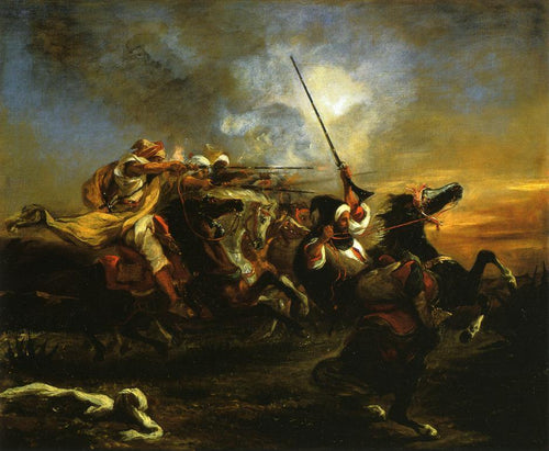 Cavaleiros marroquinos em ação militar (Eugene Delacroix) - Reprodução com Qualidade Museu
