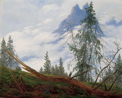 Pico da montanha com nuvens flutuantes (Caspar David Friedrich) - Reprodução com Qualidade Museu
