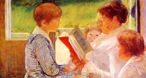 Sra. Cassatt lendo para seus netos (Mary Cassatt) - Reprodução com Qualidade Museu