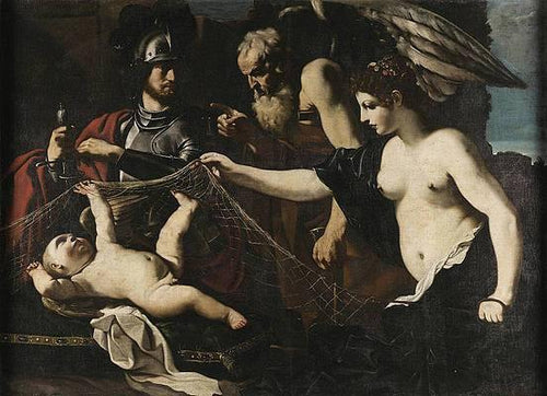 Uma cena mitológica - Chronos adverte Eros, na presença de Afrodite e Marte