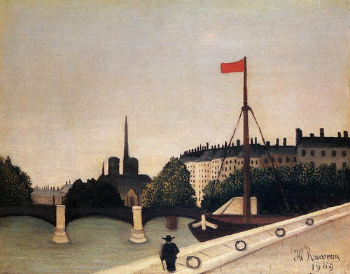 Notre Dame Vista da Ilha Saint Louis do Quai Henri IV (Henri Rousseau) - Reprodução com Qualidade Museu
