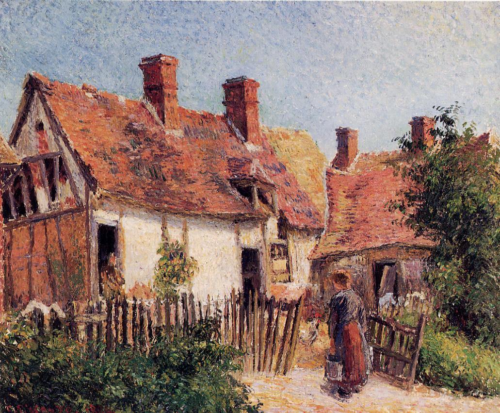 Casas Antigas em Eragny (Camille Pissarro) - Reprodução com Qualidade Museu