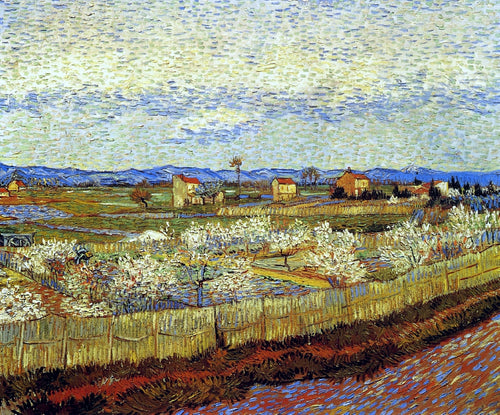 Árvores de pessegueiro em flor (Vincent Van Gogh) - Reprodução com Qualidade Museu