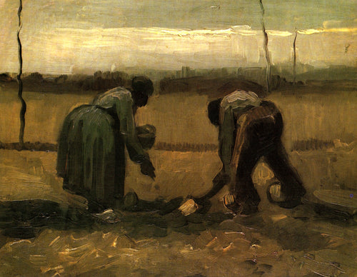 Camponesa e camponesa plantando batatas (Vincent Van Gogh) - Reprodução com Qualidade Museu