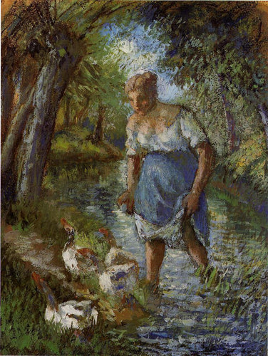 Camponês cruzando um riacho (Camille Pissarro) - Reprodução com Qualidade Museu